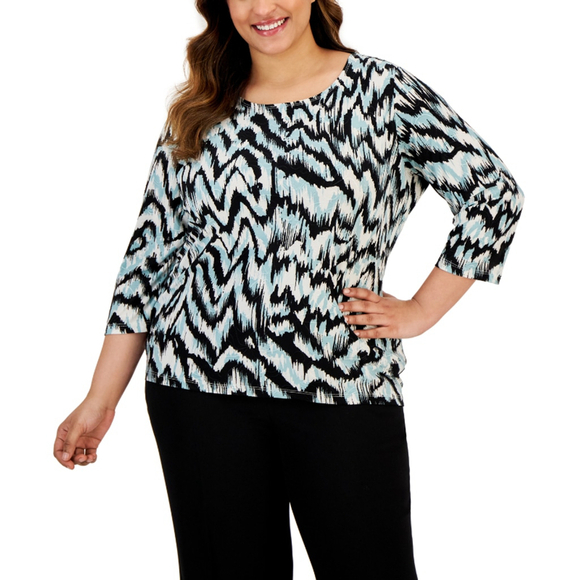 JM Collection Plus Size 3/4-Sleeve Scoop-Neck Multi-Colored Jacquard Top NWT - Picture 1 of 7